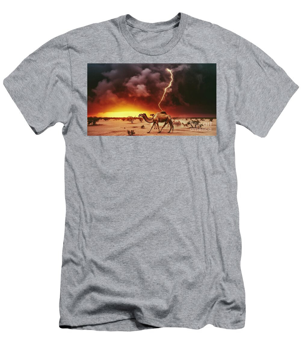 10 Camel in Desert Dramatic Sunset Approaching By Asar Studios Celestial Images T-Shirt
