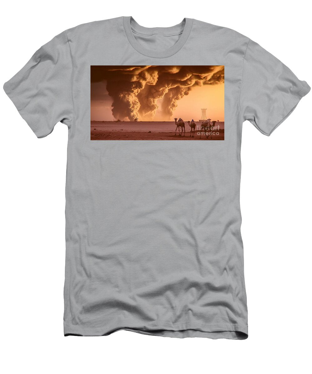 9 Camel in Desert Dramatic Sunset Approaching By Asar Studios Celestial Images T-Shirt