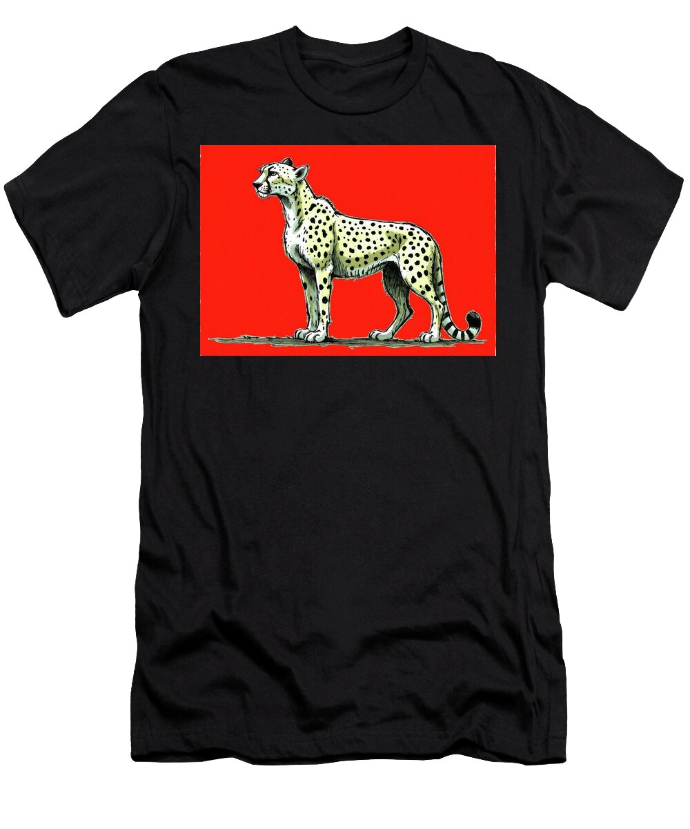 Cheetah Art Red Background Feline Wildlife Decor Predator Wall Art Prints T-Shirt