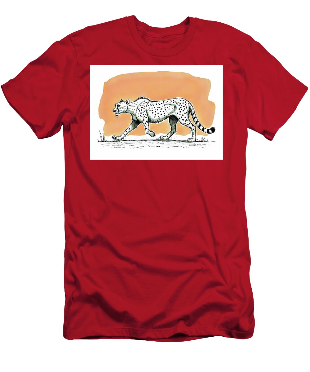 Cheetah Drawing White Orange Animal Wall Art Prints T-Shirt