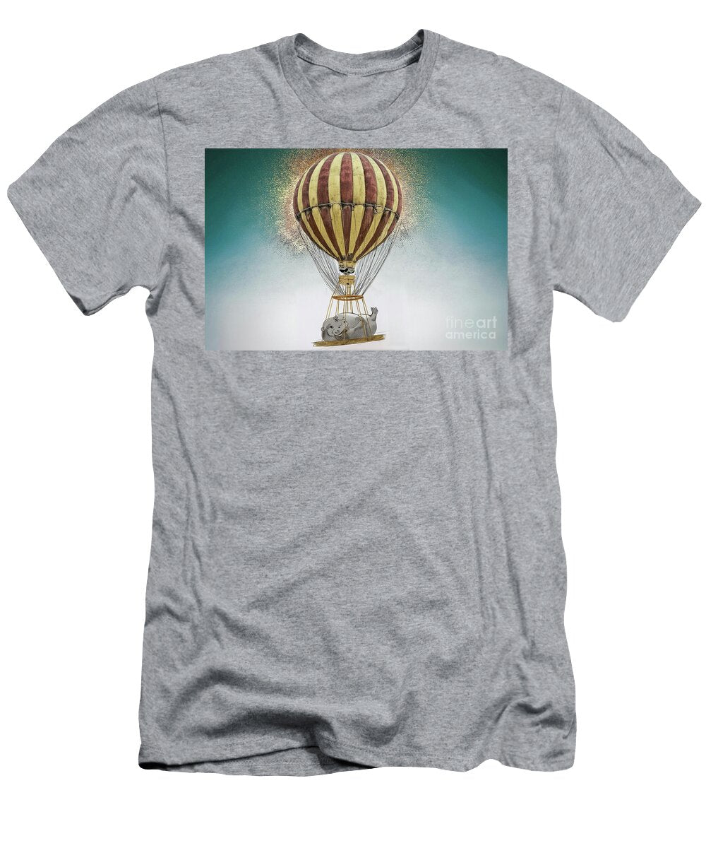 Hippo Floating with Hot Air Balloon Patricia Hofmeester T-Shirt